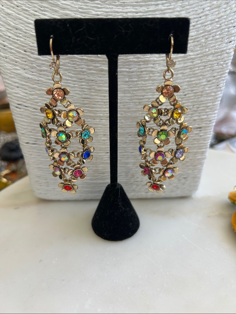 Betsey Johnson Love Fest Gold Floral Multicolor Crystal Drop Earrings